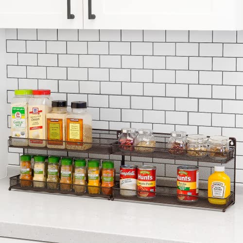2 PK 2 Tier Mesh Kitchen Counter-top or Wall Mount Spice Rack Jars Storage Organizer, Bronze