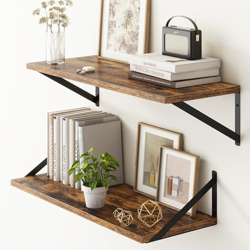 Fun Memories 27.5" W x10 D Floating Shelves, Large Wall Shelves 27.5 Inch Long, Set of 2, Farmhouse Wood Floating Shelf Wall Mounted, Deep Shelves for Bathroom, Living Room, Kitchen, Rustic Brown - color: Rustic Brown, size: 27.5"W x10"D