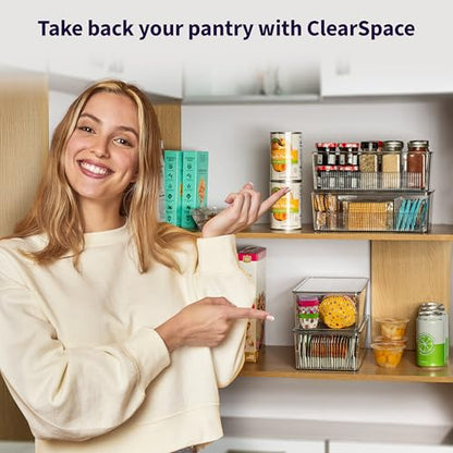 ClearSpace Pantry Organizer Storage Bin with Divider & Lid, 2 Pack | Storage bin with removable divider and lid for organizing pantry items and kitchen storage - size: 10" x 6" x 3" - 2 Pack