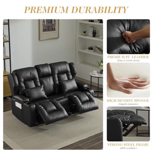 Loveseat Recliner Sofa,RV Wall Hugger Recliners with Flip-up Console,Reclining Loveseat Sofa Recliner with Cup Holders/Lumbar Pillows for Small Spaces,RV Furniture (Black,68" 2-Seater) - color: Black, size: 68" 2-Seater