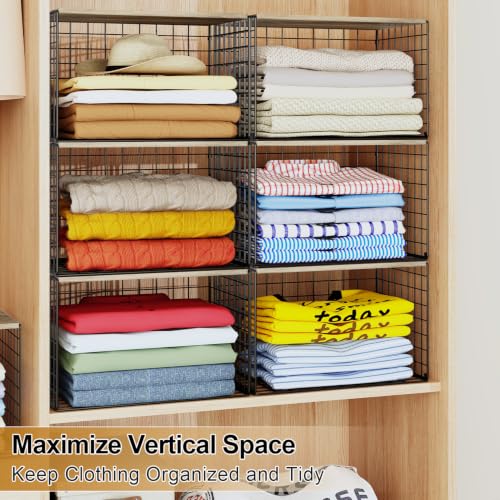Widened & Heightened Closet Organizers And Storage Shelves With Top Board, Set of 3 Stackable Closet Shelf Organizer Storage Bin Basket For Clothes Sweaters,Space-saving, Sturdy,Wider Higher Size