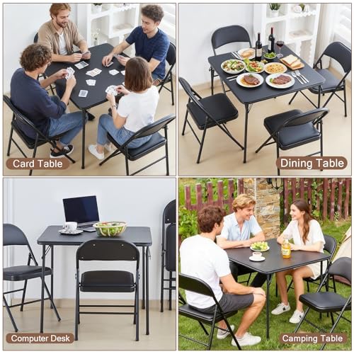 Square Folding Table 32x32 Small Card Table Foldable - Black | Vinyl Top Padded Table with Collapsible Leg for Dining Mahjong Bridge 4 Players - Wheelchair Accessible - color: Black