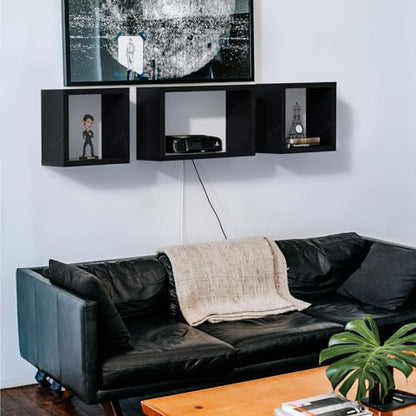 Wall Mount Shelf Set of 3, Floating Cube Shelves for Space Discovery Home and Commercial Use, Large Size Shelves Set, Cloud Atlas/Black Marble - color: Cloud Atlas, size: Set3