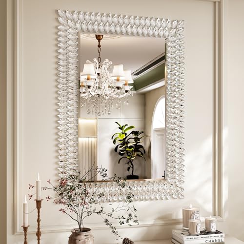 Kelly Miller 28"x40" Jeweled Luxury Rectangle Decorative Wall Mirror | Elegant diamond beveled vanity mirror. Perfect large wall mirror for living room, bathroom, entryway. - size: 40"L x 28"W