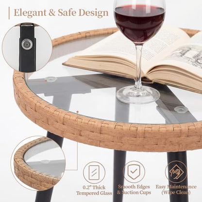3-Piece Patio Dining Set, Featuring a Round PE Rattan Table and 2 Chairs, Suitable for Bedrooms, Porches and Gardens All-Weather Furniture Set Includes Tempered Glass, Thick Cushions - size: 3 Pieces