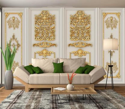 Eierme-Interior Walls with Golden Relief Patterns Mural Wallpaper Peel and Stick 160" x 114" - color: No.11, size: 160" x 114"
