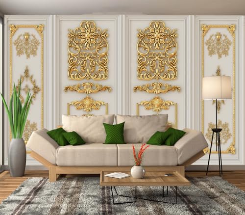 Eierme-Interior Walls with Golden Relief Patterns Mural Wallpaper Peel and Stick 160" x 114" - color: No.11, size: 160" x 114"