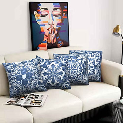 Set of 4 Boho Linen Throw Pillow Covers 18x18 Inch Square | Soft Linen, Fade Proof Print, Hidden Zipper, Indoor Outdoor, Machine Washable, Boho Sofa Decor - size: 18" x 18" (Pack of 4)