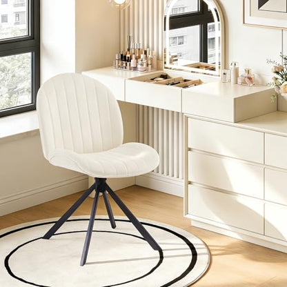 Velvet Swivel Office Chair No Wheels, Small Comfy Mid Century Armless Desk Chair, Cute Swivel Vanity Chair No Wheels for Small Spaces, Bedroom,Living Room,Home Office, Cream - color: Cream-velvet