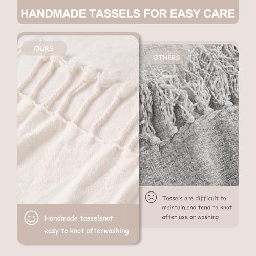 BATTILO HOME Cream White Chenille Throw Blanket, 50 x 60 Inches | Soft Chenille Knit with Handmade Fringe Tassels, Lightweight, Cozy and Less Prone to Tangling for Couch, Bed or Chair - color: Cream White