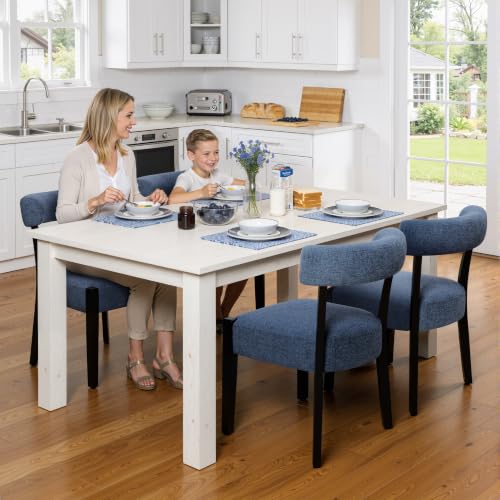 RNKSFX Upholstered Dining Chairs Set of 2, Walnut Wooden Kitchen & Dining Room Chairs, Mid Century Modern Fabric Farmhouse Dining Chairs Oversized Sturdy Rounded Chairs Curved Back, Blue - color: Blue
