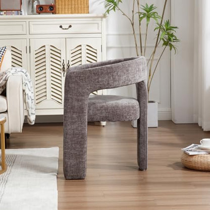 HNY Modern Chenille Barrel Single Dining Chair, Charcoal Grey | Upholstered Accent Armchair With 18.19" Wide Seat No Assembly Required For Living Room Bedroom Vanity Small Spaces - color: Charcoal Grey Chenille