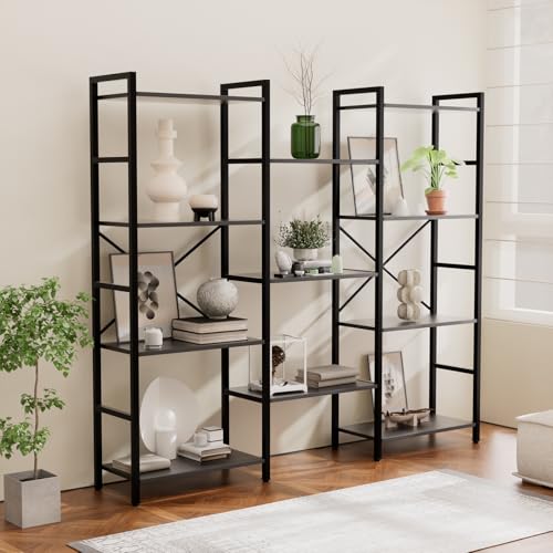 GRUSIGN Triple 4 Tier Book Shelf, Modern Bookcase Shelf, Freestanding Large Display Shelves for Living Room/Office/Garage, Stable Large Bookshelf with Storage for Books/LEGO/Plants, Black - color: Black