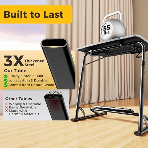 Upgraded Folding TV Tray Table, Sturdy Couch & Dinner Laptop Table | Adjustable Height & Angle Portable Desk for Eating, Work & Recliner; Includes Footrest, Cup Holder, iPad Holder, Edge Stopper - color: (Black) - Dark Wood Mahogany