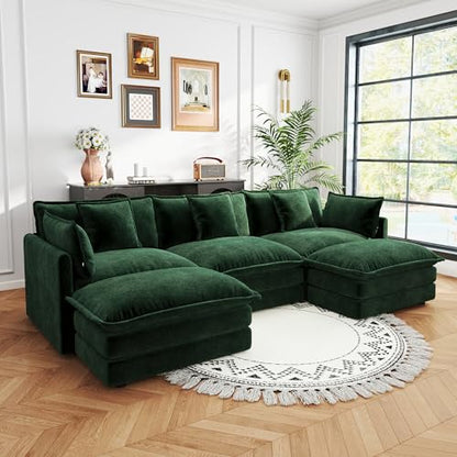 3 Seater Sectional Sofa,111.5 inch U-Shape,Green | Oversized Modular Couch Deep Seat - color: Green, size: 111.5 inch-U