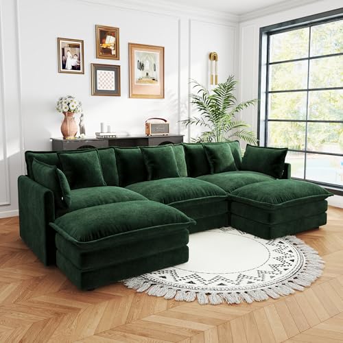 3 Seater Sectional Sofa,111.5 inch U-Shape,Green | Oversized Modular Couch Deep Seat - color: Green, size: 111.5 inch-U