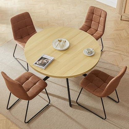HIPIHOM 45.3 Inch Modern Round Dining Table for 4, Space-Saving Dinette with Carbon Steel Legs for Home Kitchen Apartment(Cream Table) - color: Cream Table