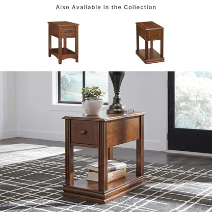Signature Design by Ashley Breegin Narrow Chairside End Table | Rich dark brown wood veneers, Deep storage drawer with removable PVC tray, Compact 13-inch width fits tight spaces - color: Medium Brown