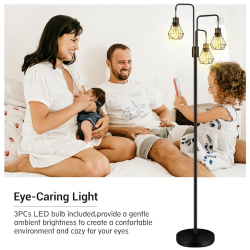 Industrial Floor Lamp,Metal Diamond Lampshade,Modern Stand Up Lamp with 3 Light, Bulbs Not Included,Simple Design Floor Lamp for Bedroom, Living Room, Office, Kids Room, Reading - color: Diamond