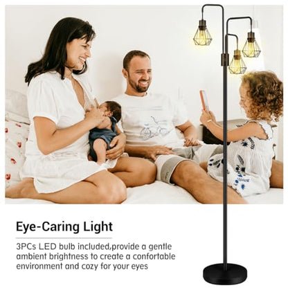 Industrial Floor Lamp,Metal Diamond Lampshade,Modern Stand Up Lamp with 3 Light, Bulbs Not Included,Simple Design Floor Lamp for Bedroom, Living Room, Office, Kids Room, Reading - color: Diamond