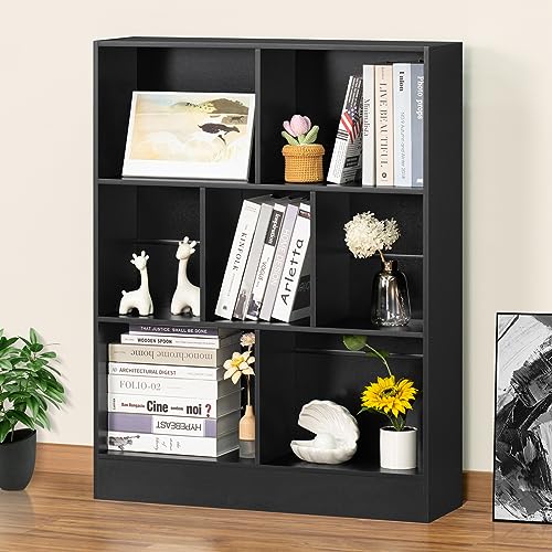 YAHARBO 3 Tier 7 Cube Mini Thin Bookshelf, Short Shallow Bookcase, Black | Low Floor-Standing Bookcase with 7 Open Cubes, 45 Lbs per Cube, Anti-Tip Kit Included, For Living Room, Bedroom, Office - color: Black, size: 80CM