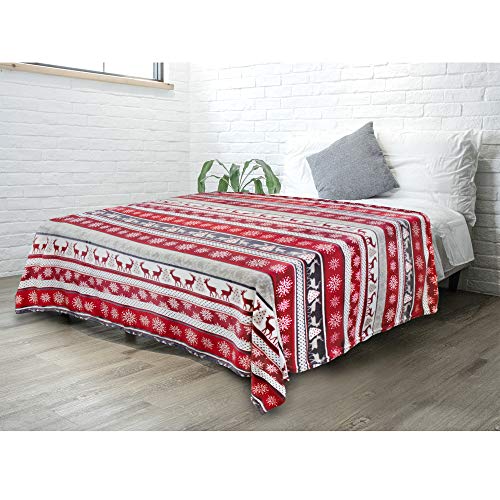 Pavilia Christmas Reindeer Snowflakes Fleece Throw Blanket | Soft, Plush, Warm Winter Cabin Throw, Twin 60x80 (Christmas Red) - color: Holiday - Reindeer, size: 60 x 80 Inches - Twin