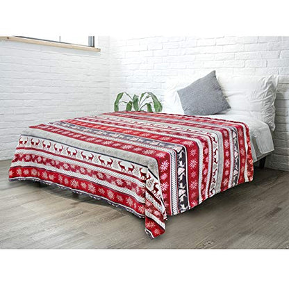 Pavilia Christmas Reindeer Snowflakes Fleece Throw Blanket | Soft, Plush, Warm Winter Cabin Throw, Twin 60x80 (Christmas Red) - color: Holiday - Reindeer, size: 60 x 80 Inches - Twin
