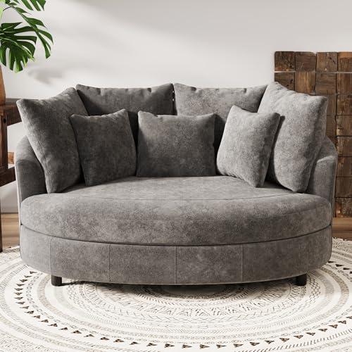 Chifee & Vingol 70 Inches Oversized Accent Barrel Chair Extra Large Chenille Accent Chair Extra Wide Armchair with 7 Pillows for Living Room,Bedroom,Home Theater - Oversized Gray - color: 70"- Gray
