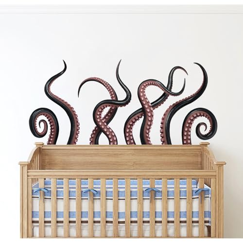 Octopus Wall Decals Octopus Tentacles Vinyl Wall Sticker Sea Animal Theme Wall Art Sticker for Bathroom Kids Room Bedroom Nursery Door Decor - style: Tentacle