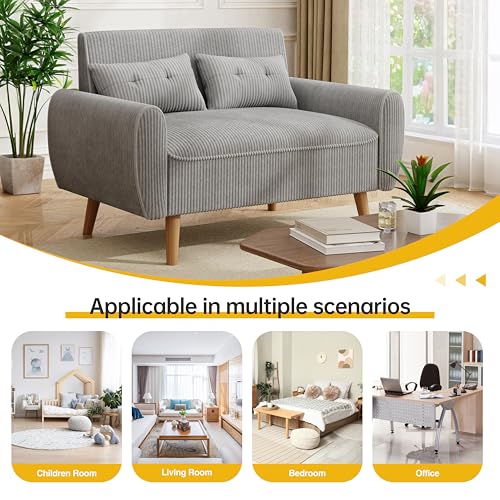 47'' Small Loveseat Sofa, 2 Seat Compact Couch with Tapered Legs, Light Grey Upholstered Furniture, Solid Wood Frame, Comfy Foam Cushion, Easy Assembly for Small Spaces - color: Light Grey