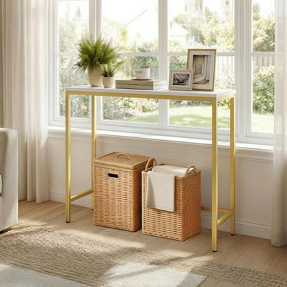 HOOBRO Narrow Console Table, 29.5" Small Entryway Table, Thin Sofa Table, Side Table, Display Table, for Hallway, Bedroom, Living Room, Foyer, White and Gold DW75XG01 - color: White + Gold