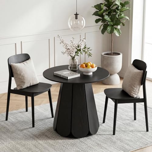 31.5" Round Dining Table, Small Circle Kitchen Table for 2-4 People, Modern Farmhouse Wood Dinning Room Tables with Pedestal Base, Space Saving Dinner Tables for Small Spaces, Mesa de Comedor, Black - color: Black