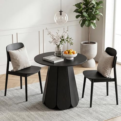 31.5" Round Dining Table, Small Circle Kitchen Table for 2-4 People, Modern Farmhouse Wood Dinning Room Tables with Pedestal Base, Space Saving Dinner Tables for Small Spaces, Mesa de Comedor, Black - color: Black