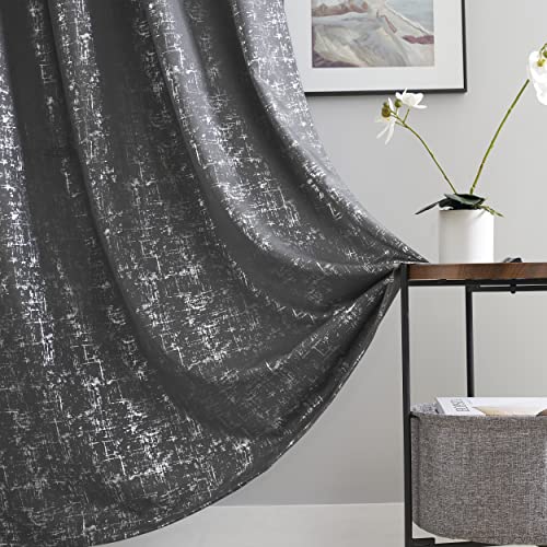 Taisier Home Silver Foil Print Linen Textured Curtains Geometric Dots Pattern Design Curtains for Nursery Toy Room Thermal Insulated Window Treatment 2 Panels 45" L,Dark Grey and Silver Drapes Print - color: Greyish Green/Silver, size: 52"W x 45"L (Pack o