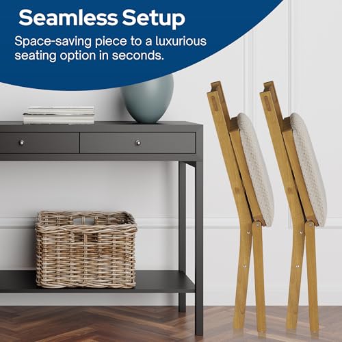 MECO Stakmore Arts and Craft Wooden Folding Chairs with Padded Seats, Set of 2 - No Assembly Foldable Dining Chairs, Steel Folding Mechanism, Upholstered Cushion, Space-Saving, Oak Frame - color: Oak
