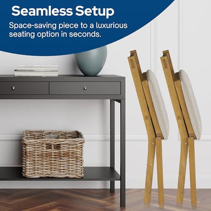 MECO Stakmore Arts and Craft Wooden Folding Chairs with Padded Seats, Set of 2 - No Assembly Foldable Dining Chairs, Steel Folding Mechanism, Upholstered Cushion, Space-Saving, Oak Frame - color: Oak
