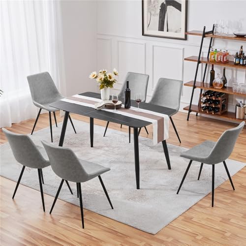 Yaheetech Dining Chairs Set of 6 Mid Century Modern Kitchen Chairs Gray | Faux Leather Upholstered Dining Room Chairs with Metal Legs and Curved Backrest, Armless Side Chairs for Kitchen Living Room - color: Grey, size: Set of 6