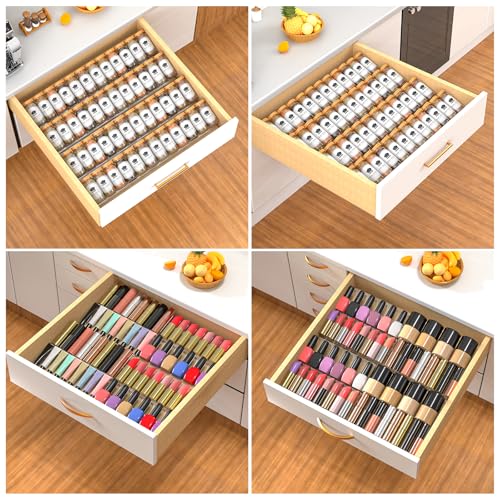 4-Tier Non-Slip Spice Drawer Organizer, 4-Pack Checkered Frosted Clear Acrylic, Expandable (11''-22'') Spice Rack for Kitchen Drawer Storage – Holds Seasonings, Herbs, and Spices (Jars Not Included) - size: Spice Organizer-4 Pack-Clear
