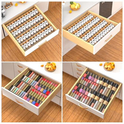 4-Tier Non-Slip Spice Drawer Organizer, 4-Pack Checkered Frosted Clear Acrylic, Expandable (11''-22'') Spice Rack for Kitchen Drawer Storage – Holds Seasonings, Herbs, and Spices (Jars Not Included) - size: Spice Organizer-4 Pack-Clear