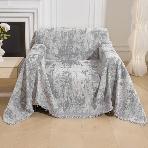 Small Couch Cover Oversized Chair Cover Washable, Chenille Soft Throws Cover for Single Sofa, Abstract Geometric Sofa Slipcover Multi-Use Furniture Protector for Dogs, 71" x 91", Light Grey - color: U-light Grey Abstract, size: 71"x 91"