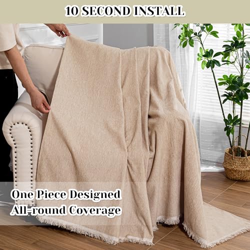 Sofa Covers Armchair Single Couch Cover for Dogs,Throw Couch Cover with Tassel Recliner Chair Recliner Cover Washable 1 Cushion Couch Chenille Couch Protector, 71"x 91", Khaki - color: Tassels Edge-khaki, size: 71"x 91"