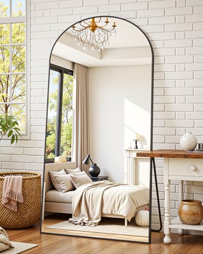 Suidia Full Length Mirror, 76"x34" Floor Standing Mirror Freestanding, Full Body Mirrors with Stand for Bedroom, Hanging Mounted for Living Room Cloakroom, Black, Arched Style - color: Black, size: 76"L x 34"W, style: Arched Style