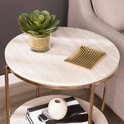 SEI Furniture Silas Round Faux Stone End Table, Champagne