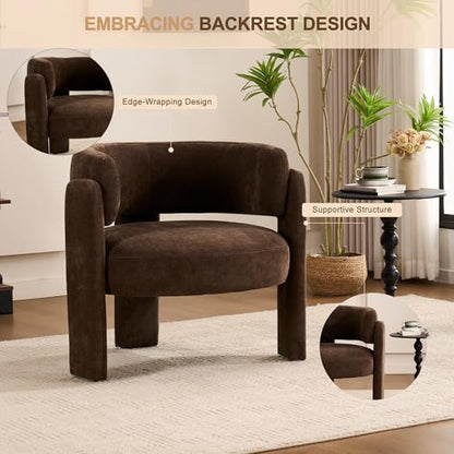 Modern Accent Barrel Chair,Mid Century Single Armchair with Curved Backrest Upholstered Side Reading Chair with 3 Legs Comfy Sherpa Chair for Bedroom Home Office Living Room (Brown,Set of 2) - color: Brown, size: Set of 2