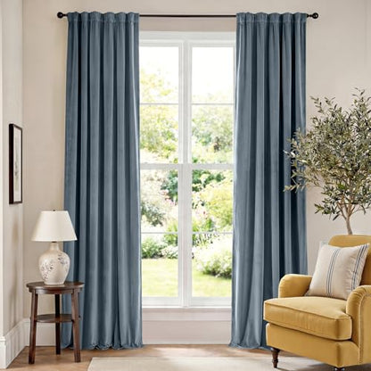 Blackout Dark Slate Velvet Curtains Rod Pocket 52×90 Inch 2 Panels | Soft Velvet, For Bedroom & Living Space, Light Shifting Texture, Elegant Drape, Serene, Fresh - color: R | Dark Slate, size: 52"W x 90"L (Pack of 2)