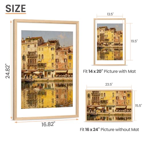 upsimples 16x24 Picture Frame Solid Wooden, Nursery Wall Frames Set of 3 | 100% Natural Solid Wood, Fit 14x20 with Mat and 16 x 24 Posters, For Kids Room, Gallery Wall Décor - size: 16X24