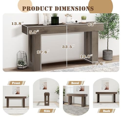 Grepatio 63 Inch Entryway Console Table, Rustic Narrow Sofa Table, Wood Long Console Table, Farmhouse Entry Way Table, Behind Couch Tables for Entrance, Hallway, Living Room (Grey Brown) - color: Grey Brown