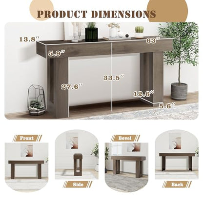 Grepatio 63 Inch Entryway Console Table, Rustic Narrow Sofa Table, Wood Long Console Table, Farmhouse Entry Way Table, Behind Couch Tables for Entrance, Hallway, Living Room (Grey Brown) - color: Grey Brown