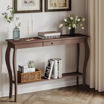 ChooChoo 47 Inch Narrow Console Table with Drawer, Chic Accent Sofa Entryway Table with Shelves for Entryway, Living Room, Hallway, Espresso - color: Espresso, size: 11.8"D x 47.2"W x 31.4"H