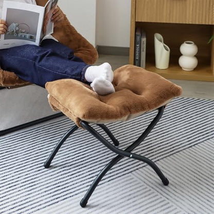 15"(H) Folding Ottoman, Set of 2, Foldable Footrest Stool, Small Foot Stool for Couch, Collapsible Foot Rest Ottoman for Sofa, Accent Padded Ottomans for Living Room, Bedroom, Brown - color: Brown 2pcs